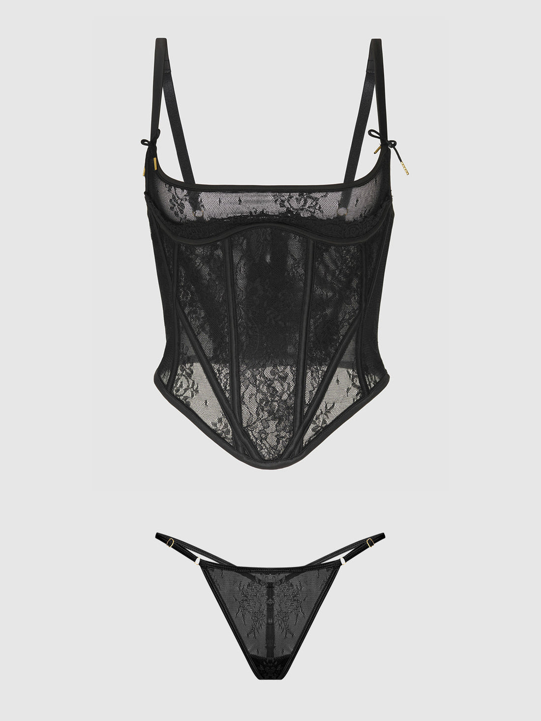 Jocelyn Cinching Lace Underwire Bustier Set Black