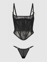 Jocelyn Cinching Lace Underwire Bustier Set Black