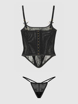Jocelyn Cinching Lace Underwire Bustier Set Black