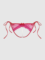 Jocelyn Lace & Pearl Crotchless Bikini Side Ties Red Crimson Raspberry