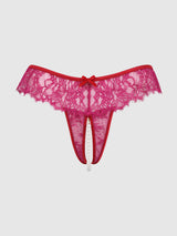 Jocelyn Lace & Pearl Crotchless Thong Crimson Red Raspberry
