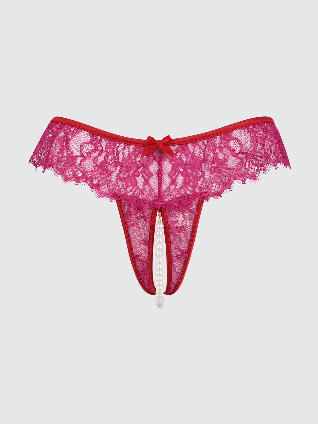 House of Desire Queen Jocelyn Lace & Pearl Crotchless Thong Crimson Red Raspberry