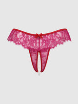 House of Desire Queen Jocelyn Lace & Pearl Crotchless Thong Crimson Red Raspberry