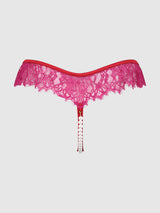 House of Desire Queen Jocelyn Lace & Pearl Crotchless Thong Crimson Red Raspberry