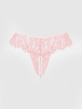 Jocelyn Lace & Pearl Crotchless Thong Light Pink