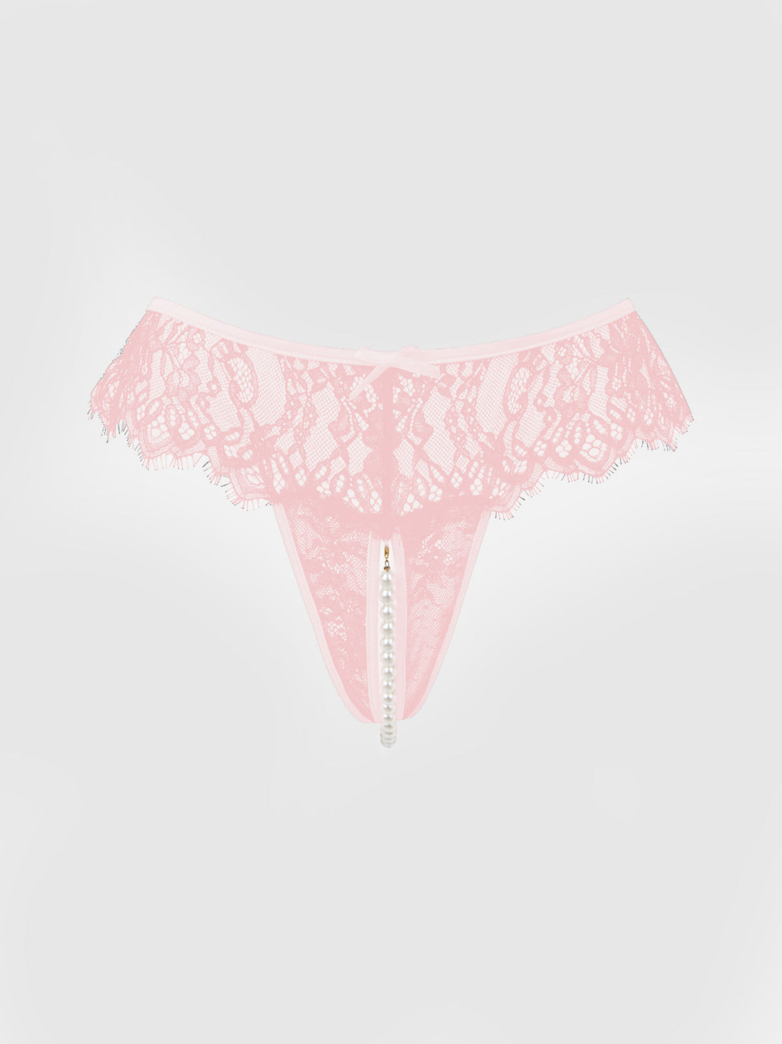 House of Desire Queen Jocelyn Lace & Pearl Crotchless Thong Light Pink
