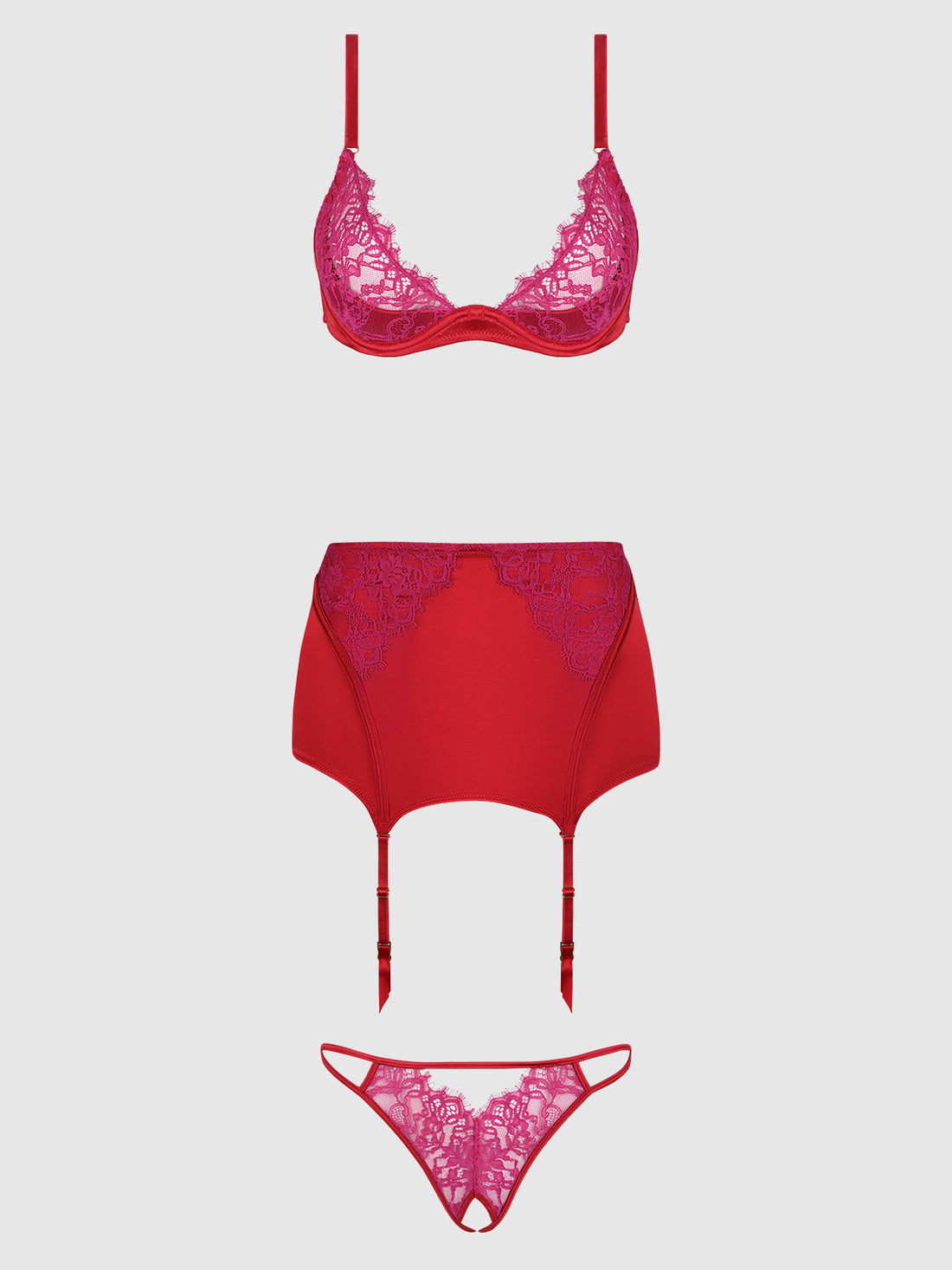 Jocelyn Lace & Satin Demi Bra Half Skirt & G-String Bra Set