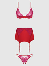 Jocelyn Lace & Satin Demi Bra Half Skirt & G-String Bra Set