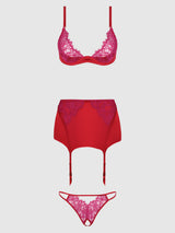 House of Desire Queen Jocelyn Lace & Satin Demi Bra Half Skirt & G-String Bra Set