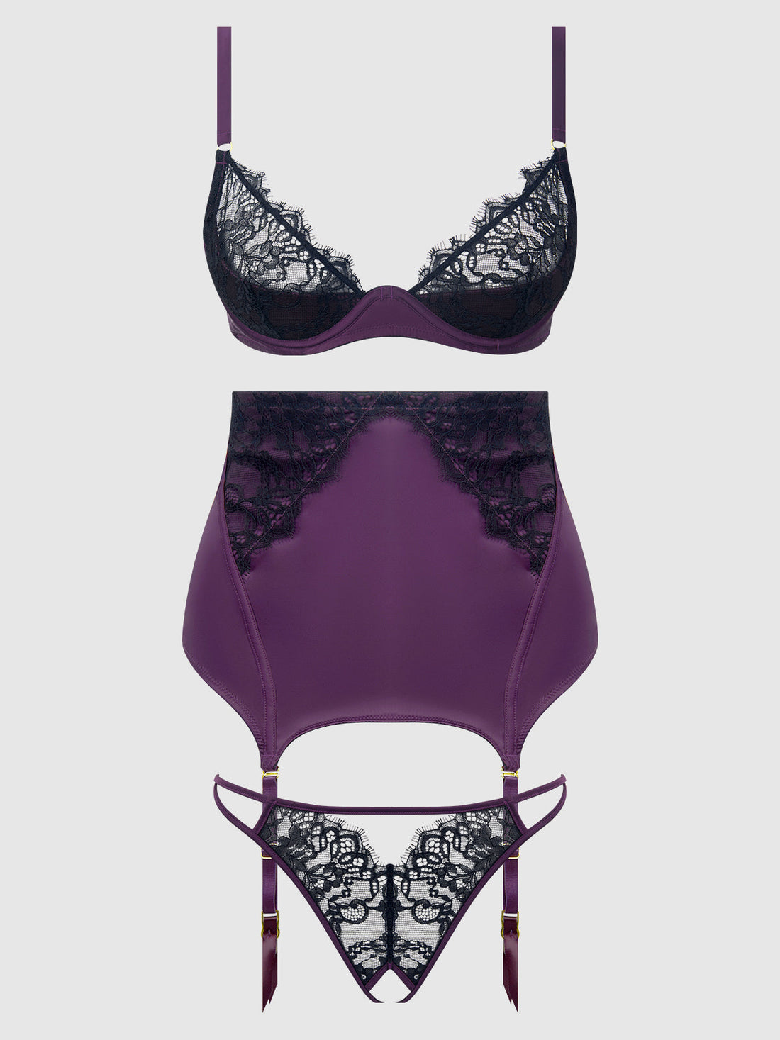 Jocelyn Lace & Satin Demi Bra Half Skirt & G-String Bra Set