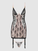 Jocelyn Lace & Satin Garter Chemise & G-String Set