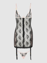 Jocelyn Lace & Satin Garter Chemise & G-String Set