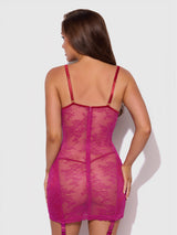 Jocelyn Lace & Satin Garter Chemise & G-String Set