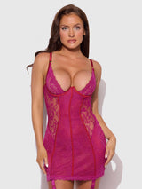 Jocelyn Lace & Satin Garter Chemise & G-String Set