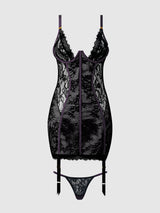 Jocelyn Lace & Satin Garter Chemise & G-String Set