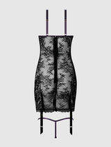 House of Desire Queen Jocelyn Lace & Satin Garter Chemise & G-String Set Black/Light Pink