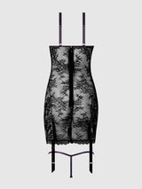 House of Desire Jocelyn Lace & Satin Garter Chemise & G-String Set Purple/Black