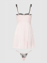House of Desire Queen Jocelyn Satin & Lace Babydoll Set Black/Light Pink