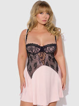 House of Desire Queen Jocelyn Satin & Lace Babydoll Set Black/Light Pink