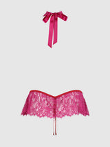 Jocelyn Satin & Lace Drop Off Crotchless Teddy Crimson Red Raspberry
