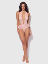 House of Desire Queen Jocelyn Satin & Lace Drop Off Crotchless Teddy Light Pink