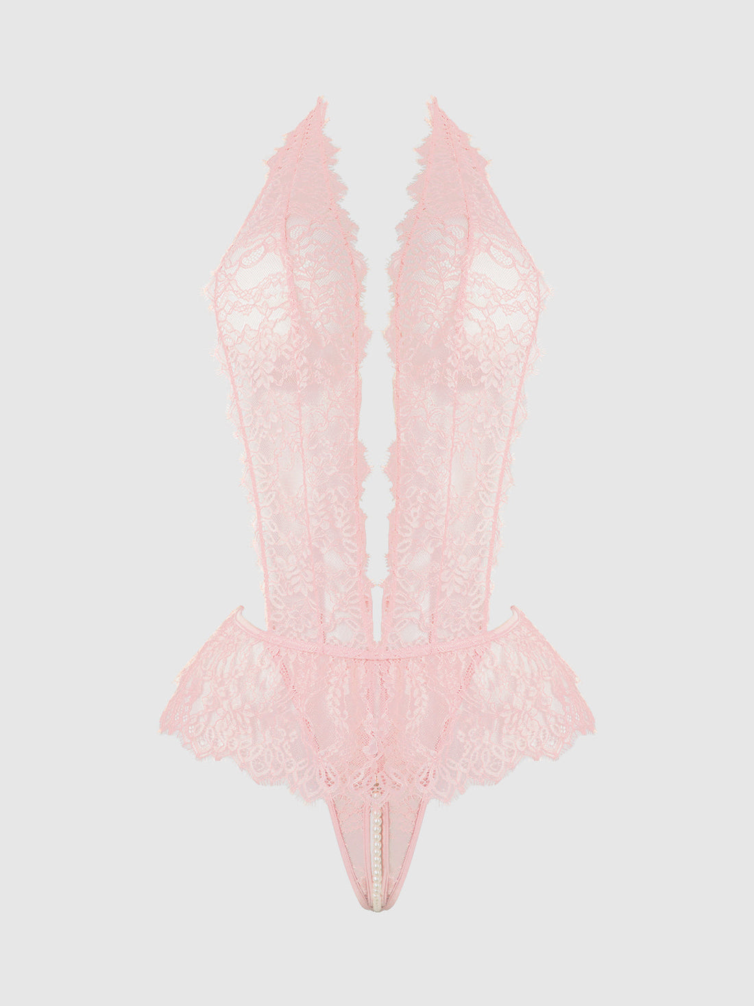 Jocelyn Satin & Lace Drop Off Crotchless Teddy Light Pink
