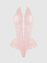 Jocelyn Satin & Lace Drop Off Crotchless Teddy Light Pink