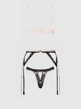 Jocelyn Satin & Lace Garter Push-Up Bra Set Pink