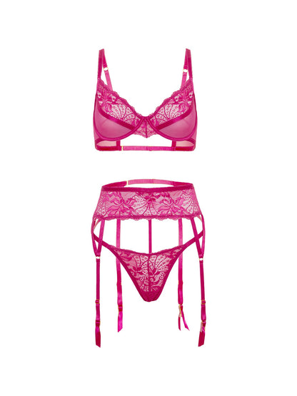 Oh la la Cheri Julia Lace & Mesh Gartered Bra Set