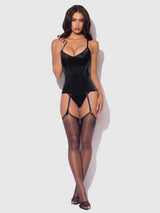 Juliet Satin Full Boning Scoop Neck Corset Black