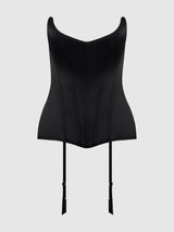 Juliet Satin Full Boning Scoop Neck Corset Black
