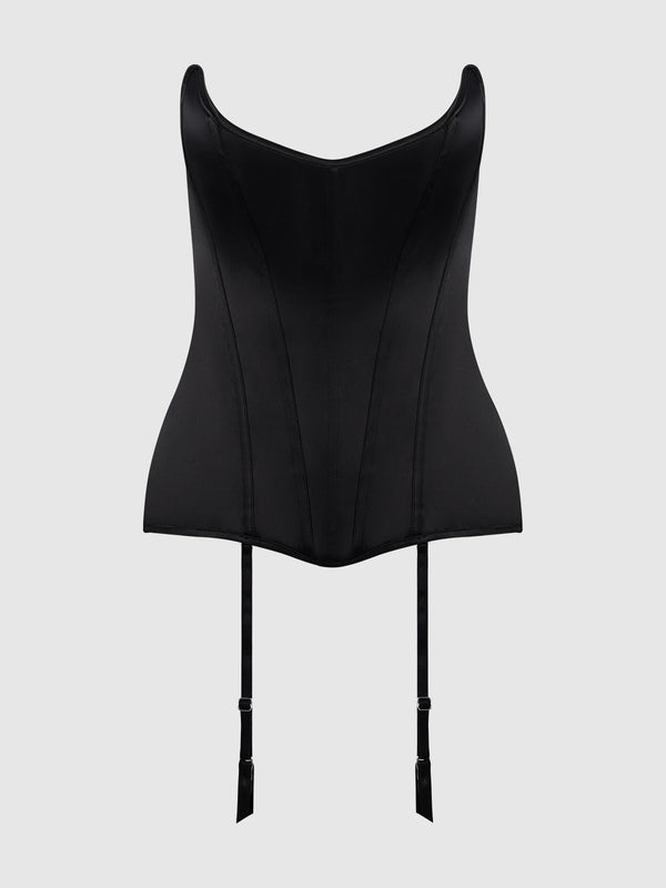 House of Desire Juliet Satin Full Boning Scoop Neck Corset Black