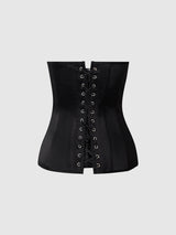 Juliet Satin Full Boning Scoop Neck Corset Black