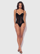Juliet Satin & Mesh Plunge Underwire Corset Black