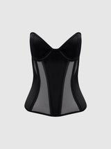 Juliet Satin & Mesh Plunge Underwire Corset Black
