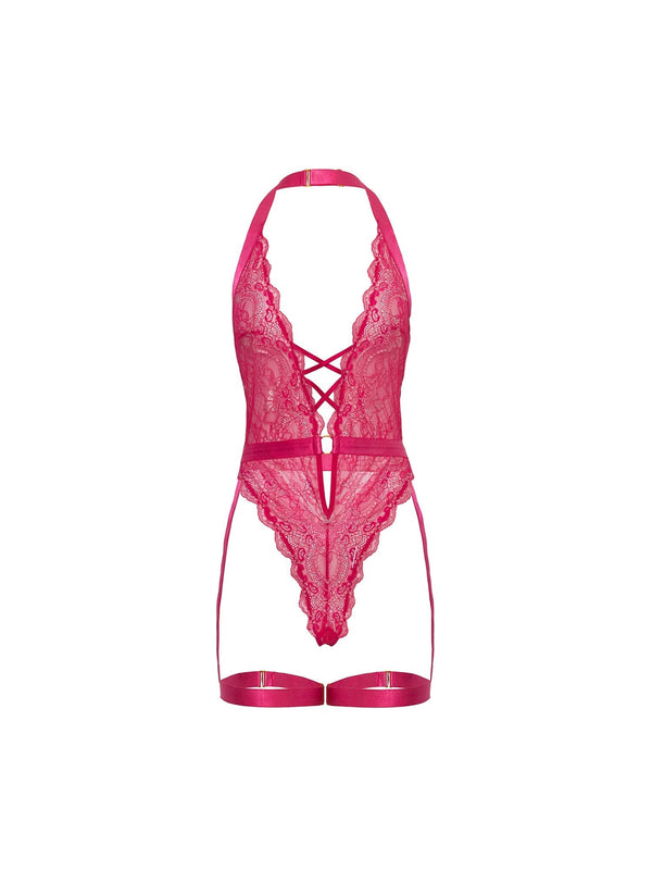 Kahlia Lace Teddy Gartered Pink Yarrow