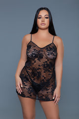 BeWicked Kelly Floral Lace Chemise Black