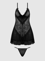 House of Desire Queen Kiki Lace Babydoll Set Black