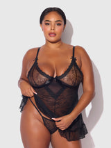 House of Desire Queen Kiki Lace Babydoll Set Black