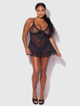 House of Desire Queen Kiki Lace Babydoll Set Black