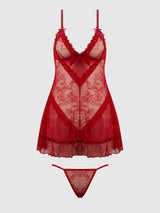 Kiki Lace Babydoll Set Crimson Red