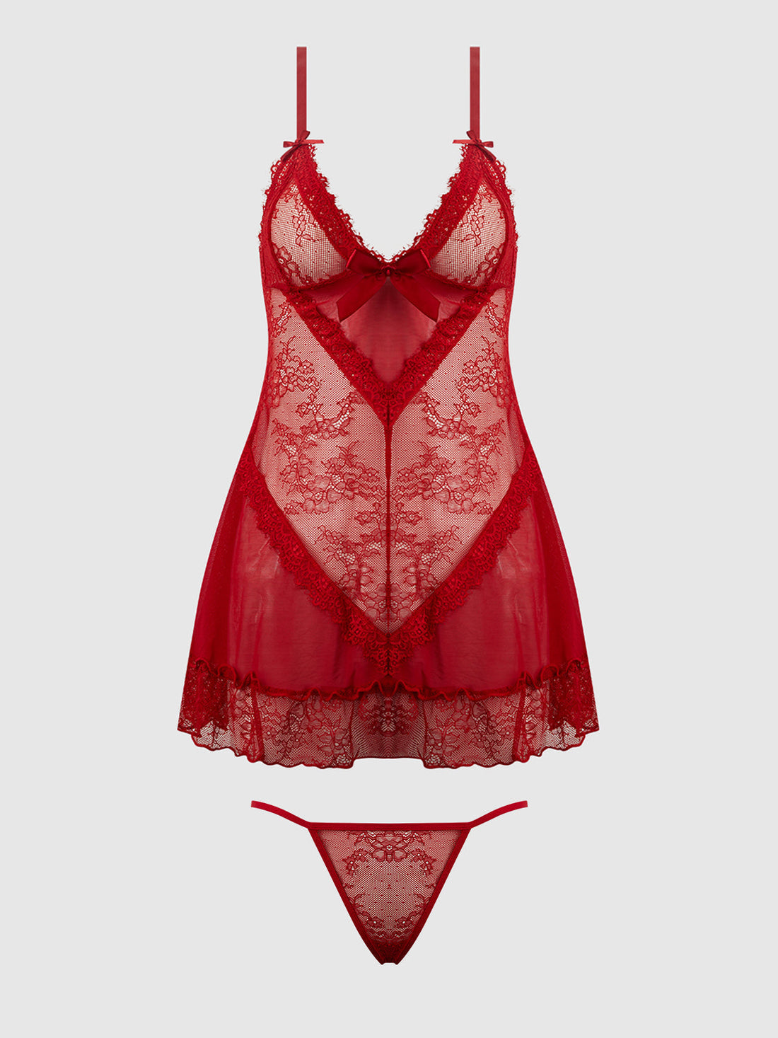 House of Desire Queen Kiki Lace Babydoll Set Crimson Red