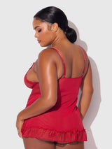 House of Desire Queen Kiki Lace Babydoll Set Crimson Red