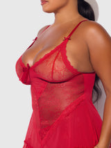 Kiki Lace Babydoll Set Crimson Red