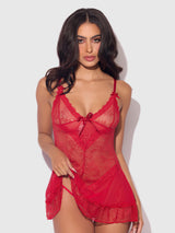 House of Desire Queen Kiki Lace Babydoll Set Crimson Red