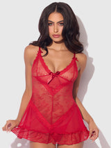 Kiki Lace Babydoll Set Crimson Red