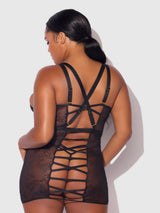 Kiki Lace Chemise Open Strappy Caged Back Black