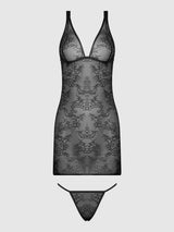 Kiki Lace Chemise Open Strappy Caged Back Black