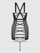 Kiki Lace Chemise Open Strappy Caged Back Black