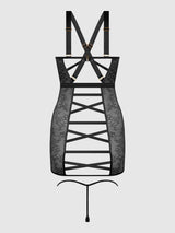 House of Desire Queen Kiki Lace Chemise Open Strappy Caged Back Black